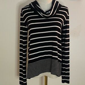 WHBM Brave Stripe Cowl Neck Tunic Top  in Black and White  Long Sleeve  XS